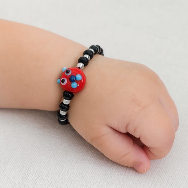Red Playful Silver & Black Beaded baby Bracelet