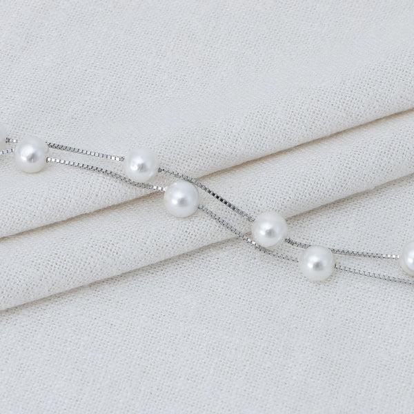 Double Strand Pearl Accent Silver Bracelet