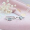 His & Her Silver Couple Ring Combo Heart CZ Ring & Geometric Band