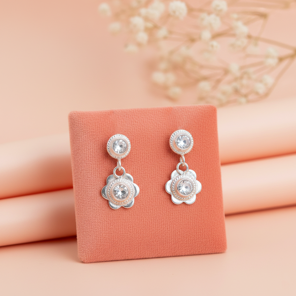 Silver White Stone Blossom Earrings