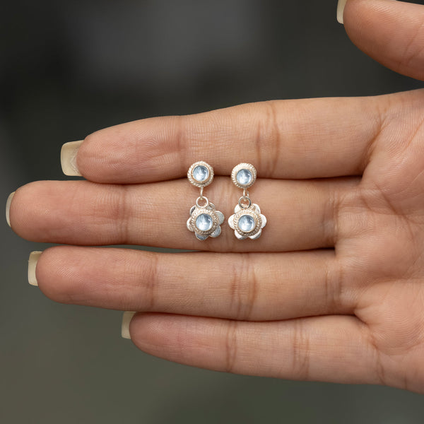 Silver White Stone Blossom Earrings