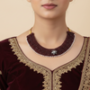 Maroon Chatai Necklace with Silver Flower Pendant & Pearl Border