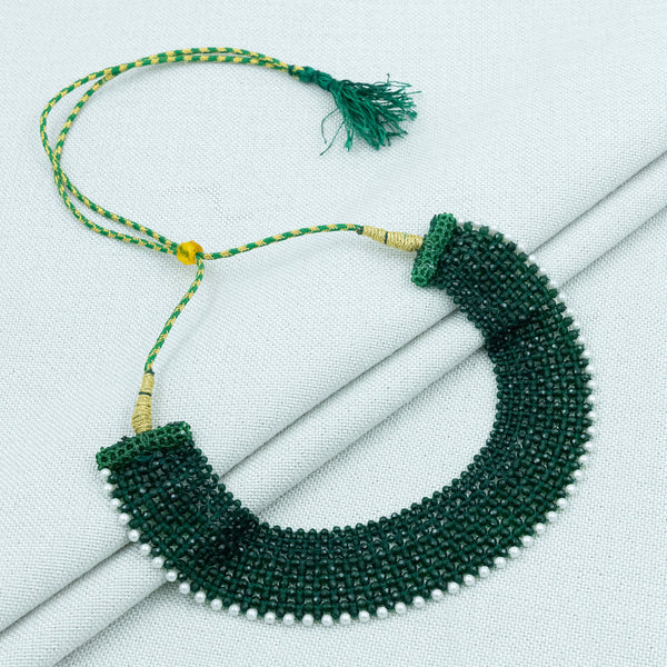 Handmade Green/Maroon Chatai Necklace with Pearl Border