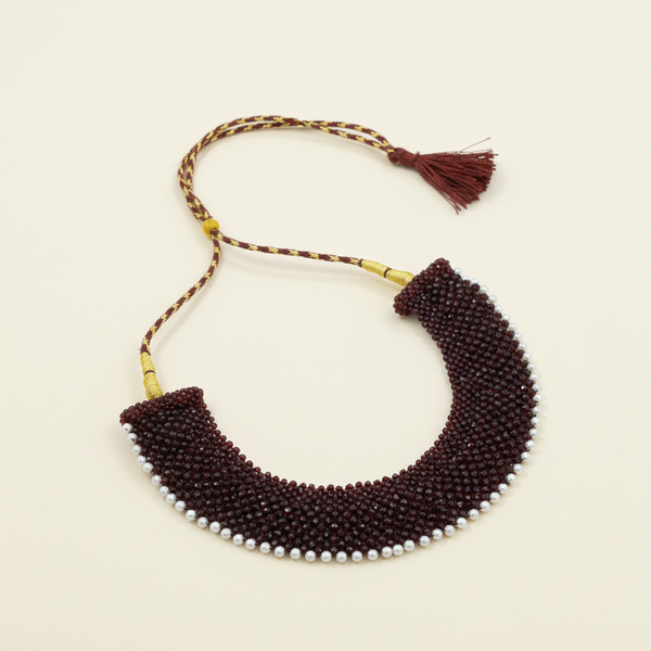 Handmade Green/Maroon Chatai Necklace with Pearl Border