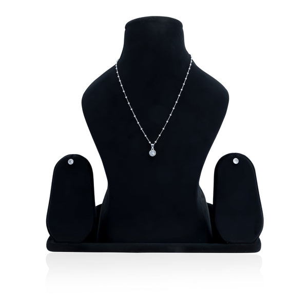 Silver Round Solitaire Pendant & Earrings Set