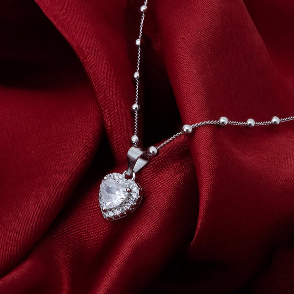 Silver Heart Solitaire Pendant & Earrings Set