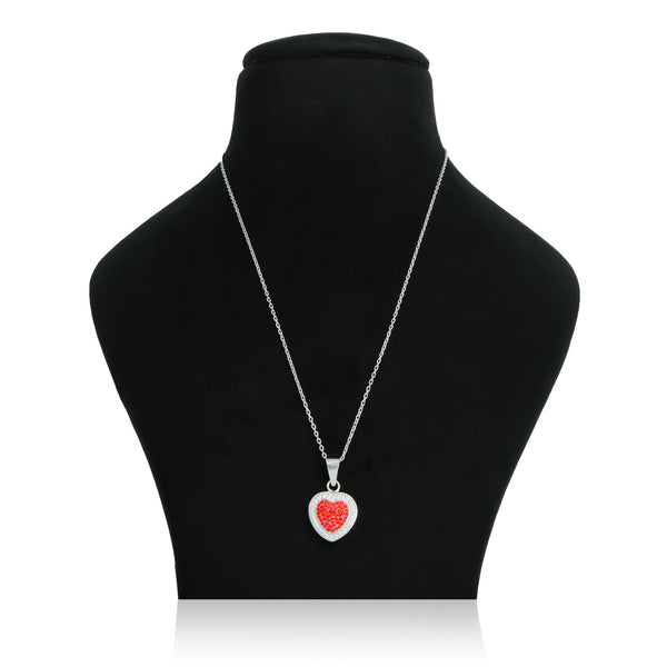 Red Heart Design Chain Pendant with Multiple Stones