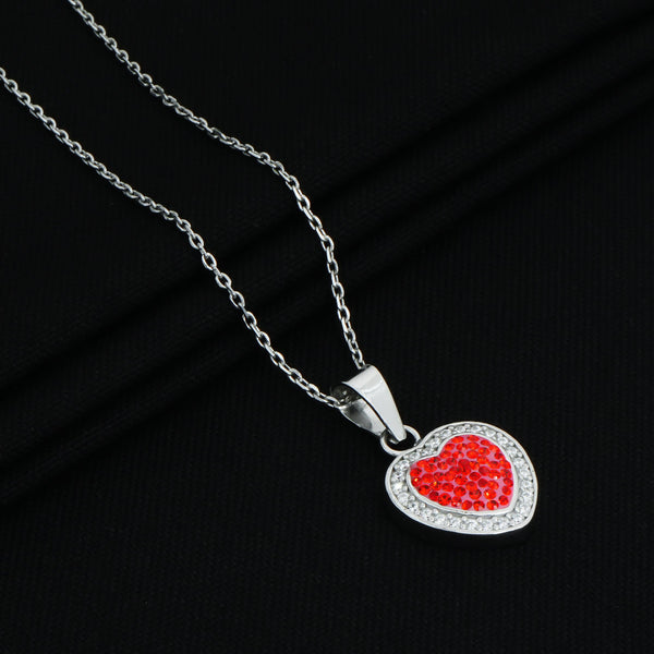Red Heart Design Chain Pendant with Multiple Stones