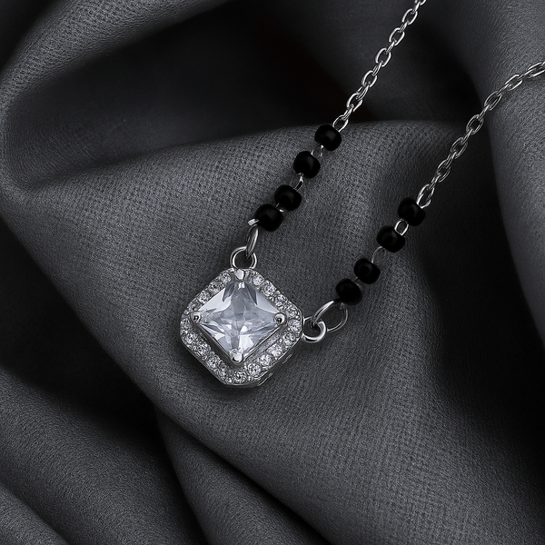 Classic Black Beaded Mangalsutra with Sparkling Square Pendant