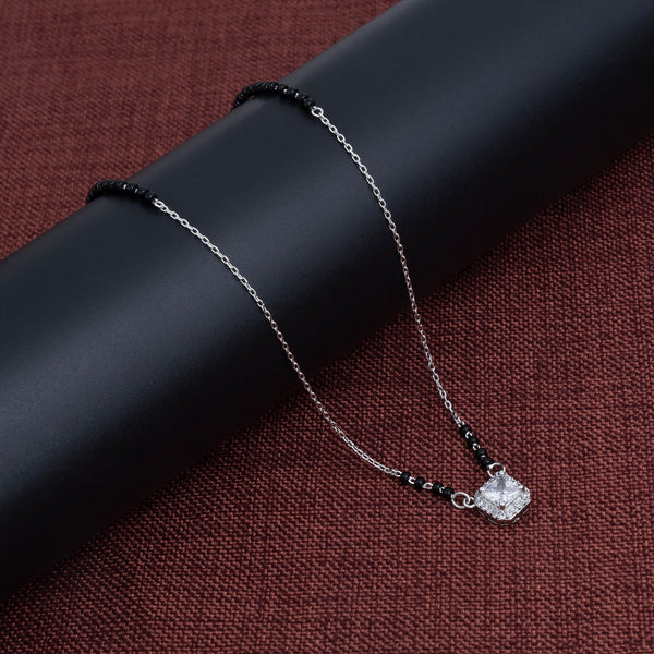 Classic Black Beaded Mangalsutra with Sparkling Square Pendant
