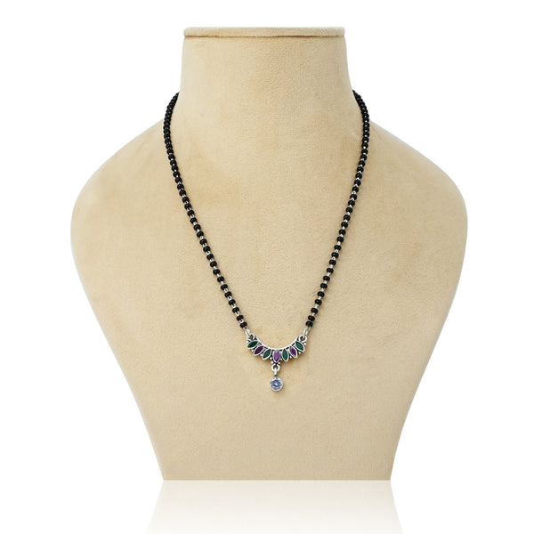 Sterling Silver Round Green and Purple leaf Gemstone Mangalsutra