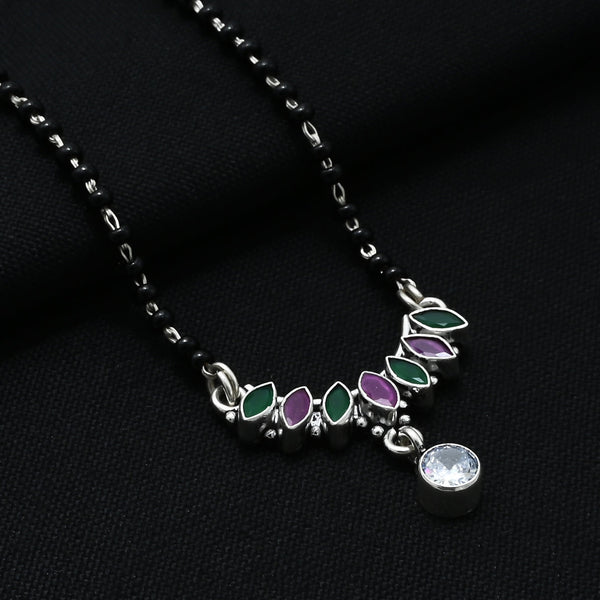Sterling Silver Round Green and Purple leaf Gemstone Mangalsutra