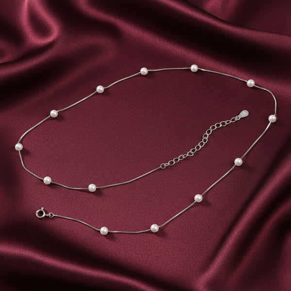 Sterling Silver Small Connecting Design with Pearl Chain