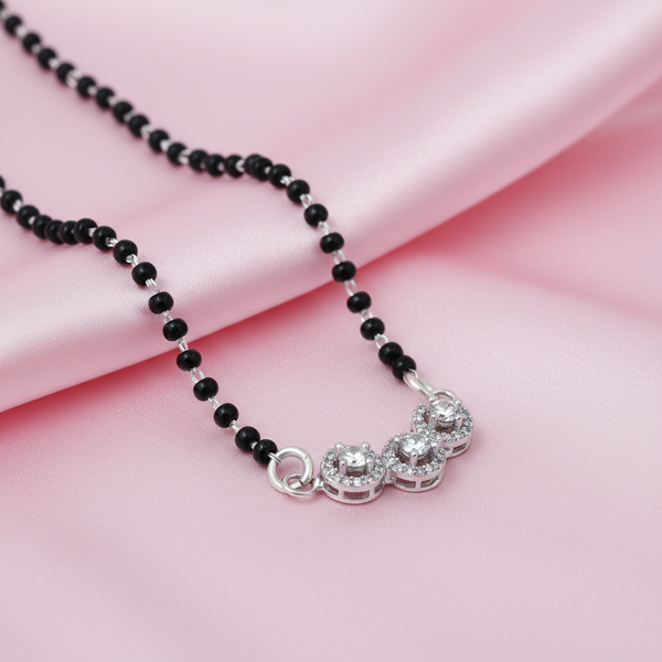 Silver Center CZ Stone Three Circle Design Mangalsutra for Girls