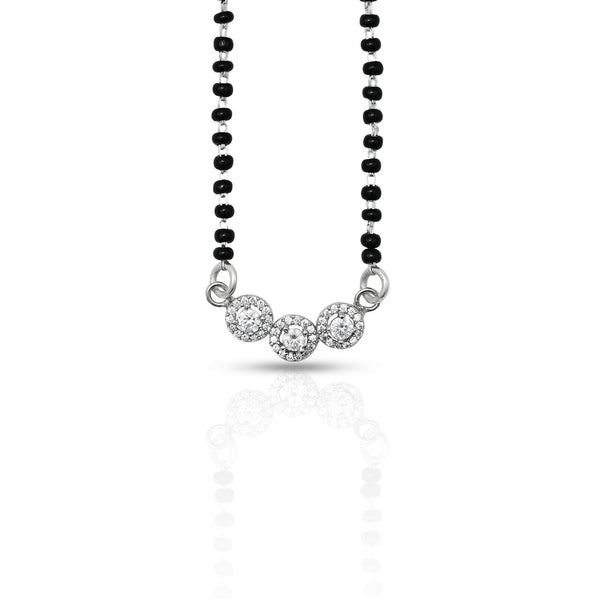 Silver Center CZ Stone Three Circle Design Mangalsutra for Girls