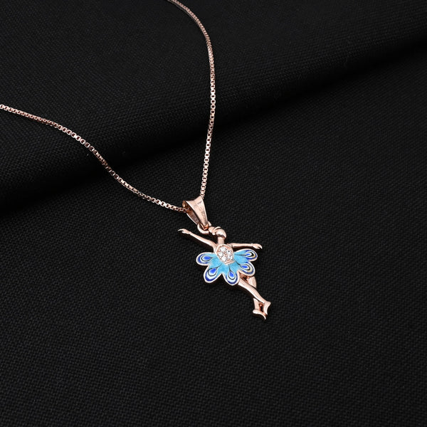 Silver Rose Gold Chain Pendant with Dancing Girl Design