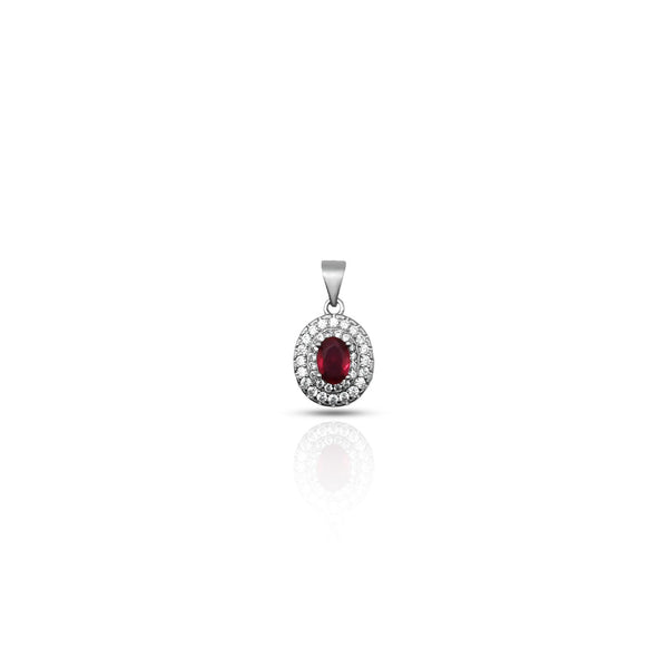 Silver Center Maroon Gem Stone Oval Design Pendant for Girls