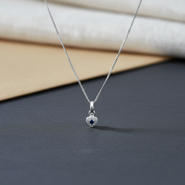 Premium Crafted Silver Heart Pendant Blue Stone Detail