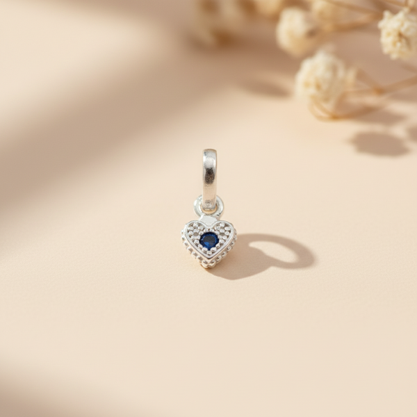 Premium Crafted Silver Heart Pendant Blue Stone Detail