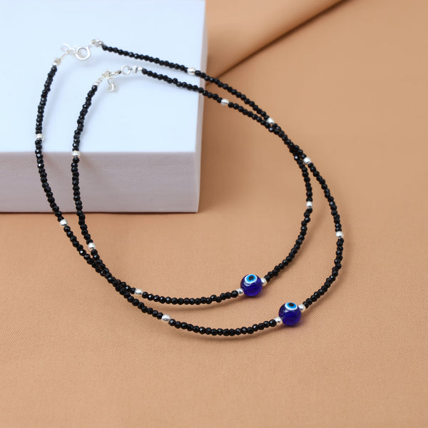 Blue Buds Evil Eye Silver Anklet - Aggarwal jewels