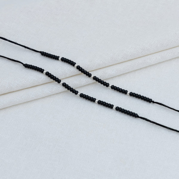 Black Beads Bracelet with Silver Accents - Aggarwal jewels