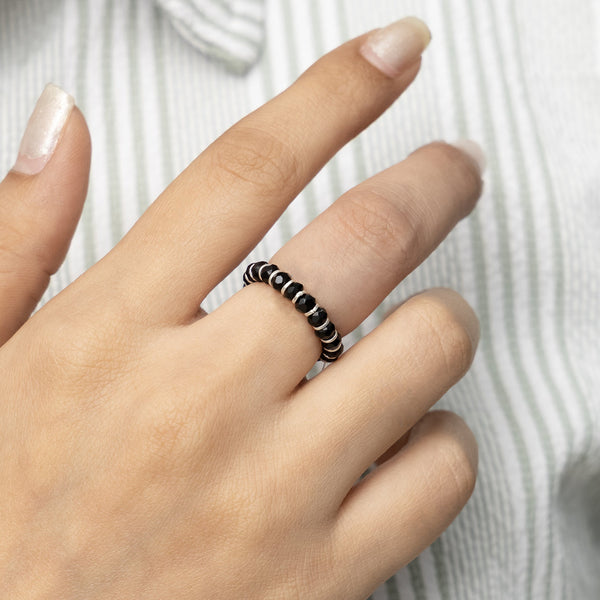 Silver Black Beads Chain Ring - Aggarwal jewels