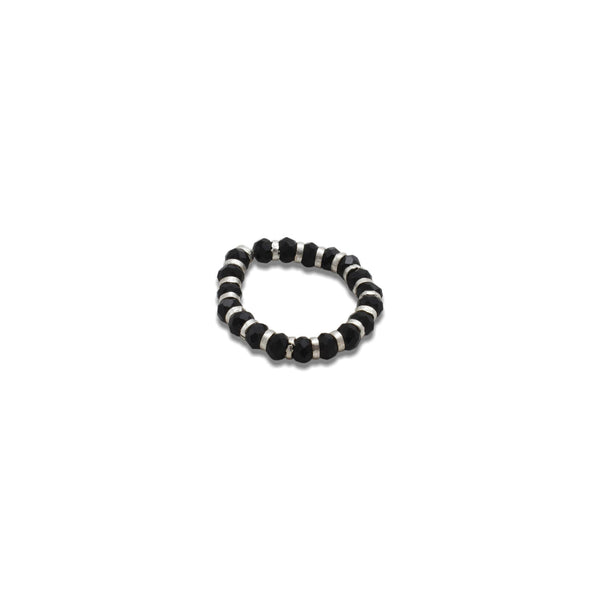 Silver Black Beads Chain Ring - Aggarwal jewels