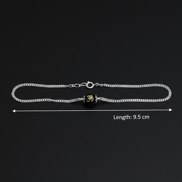 Sterling Silver Om Black Bead Chain Bracelet - Aggarwal jewels
