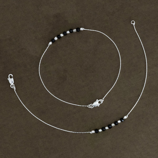 Black & Silver Beads Silver Anklet - Aggarwal jewels