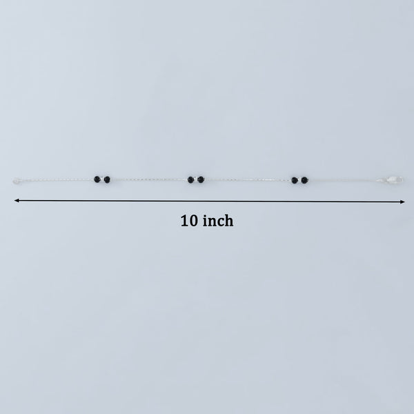 Lightweight Black Beaded Silver Anklet - Aggarwal jewels