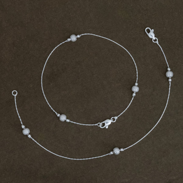 Twilight Bead Anklet Pure Silver Chain with Spherical Beads - Aggarwal jewels