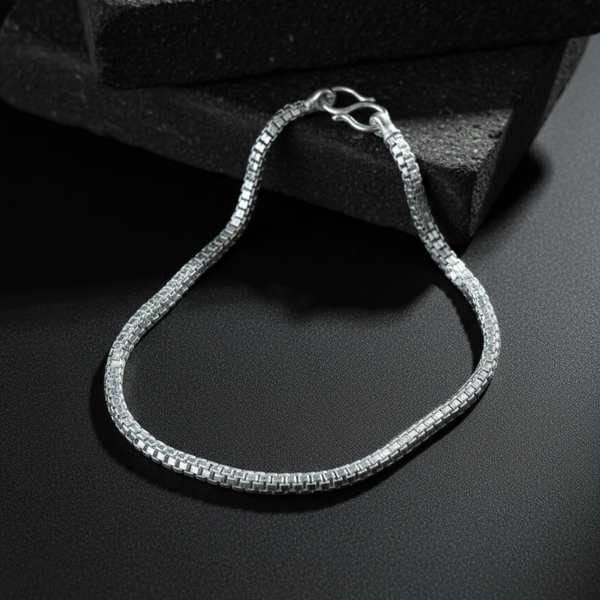 Silver Simple Square Box Design Bracelet for Boy's - Aggarwal jewels