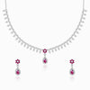Silver Pink Flower Drop Solitaire Set - Aggarwal jewels